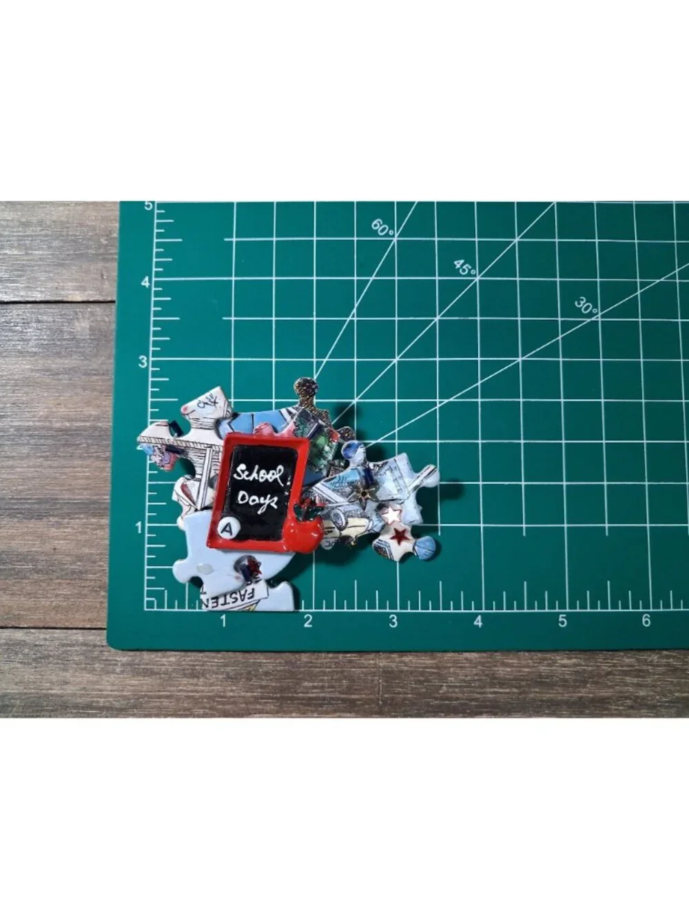 School Days Brooch Pin Teacher Puzzle Black Board Lapel Vest Bag Gear Vintage
